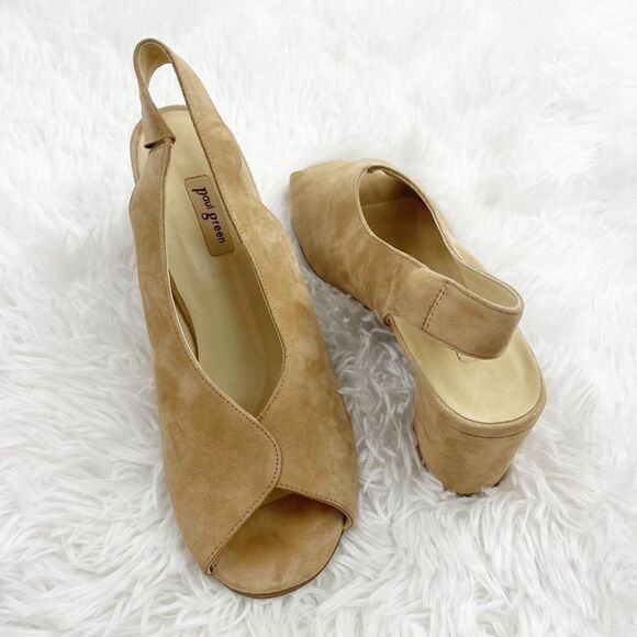 Paul Green Riviera Peep Toe Suede Slingback Heeled Sandal 5 - Picture 1 of 10